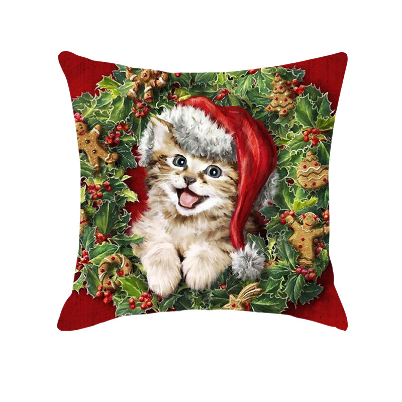 Cross-Border Christmas Animal Printed Pillowcase Dog Cat Home Bedroom Car Linen Cushion Pillowcase Wholesale