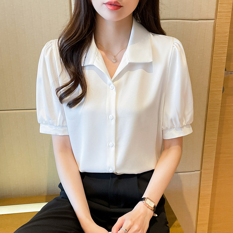 专柜女士白色衬衫短袖2024夏季新款百搭设计感小众职业正装衬衫女