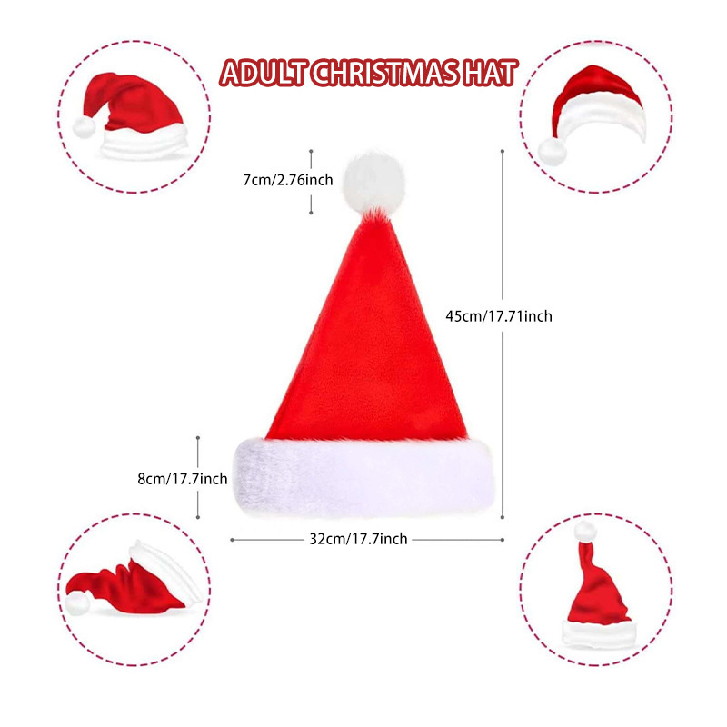 Cross-Border Fleece-lined Thickened Christmas Hat Adult and Children Christmas Decorations Long Fluff Short Fluff Red and White Plaid Hat