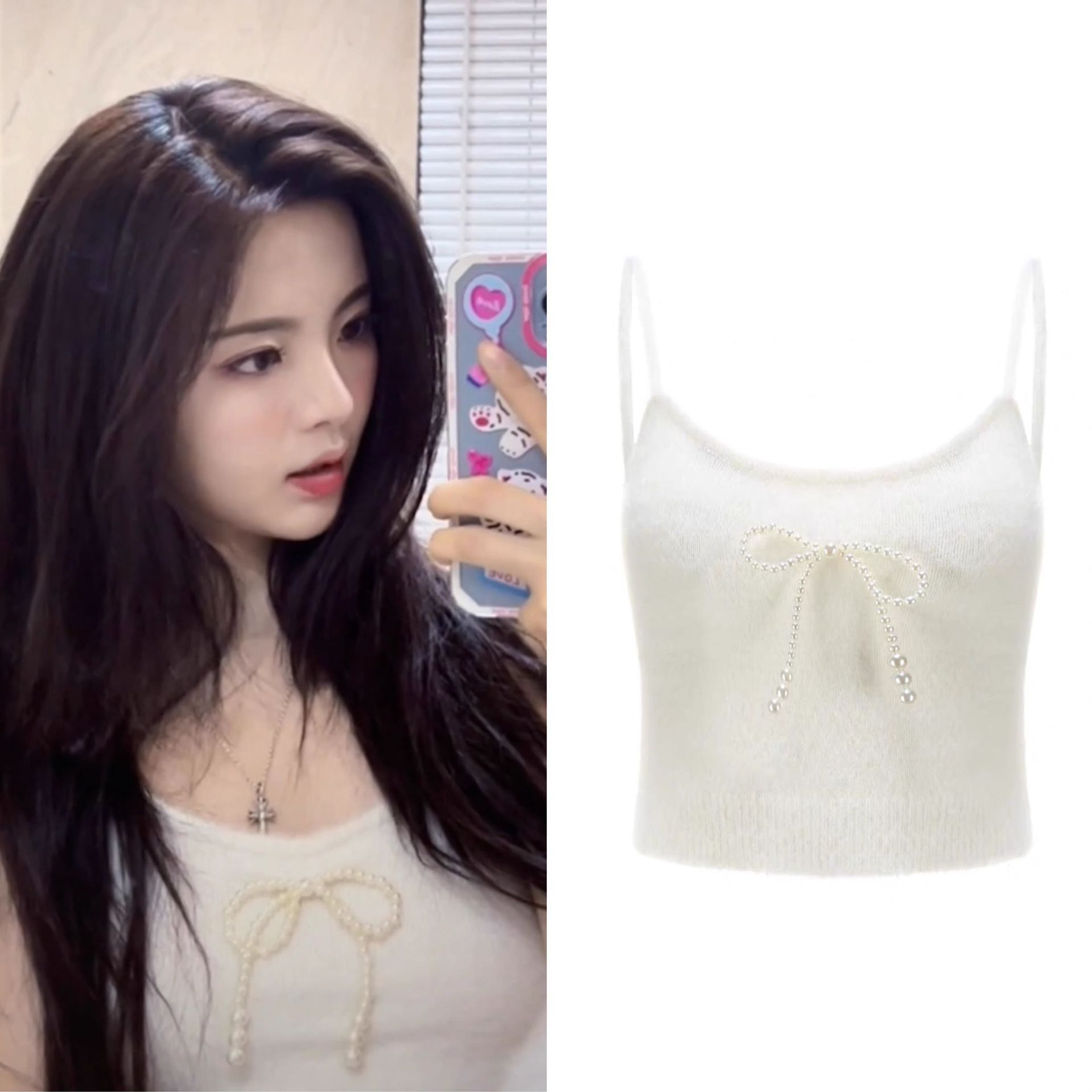 杨超越明星同款白色蝴蝶结针织吊带背心马甲夏季薄短款辣妹上衣女