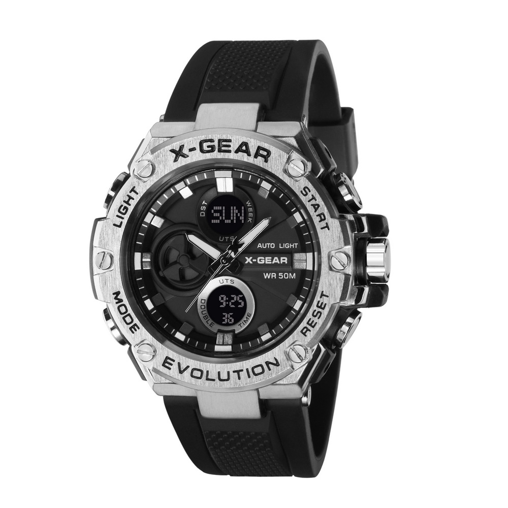 x-gear直播爆款钢铁之芯多功能石英电子表运动防水夜光男士腕表
