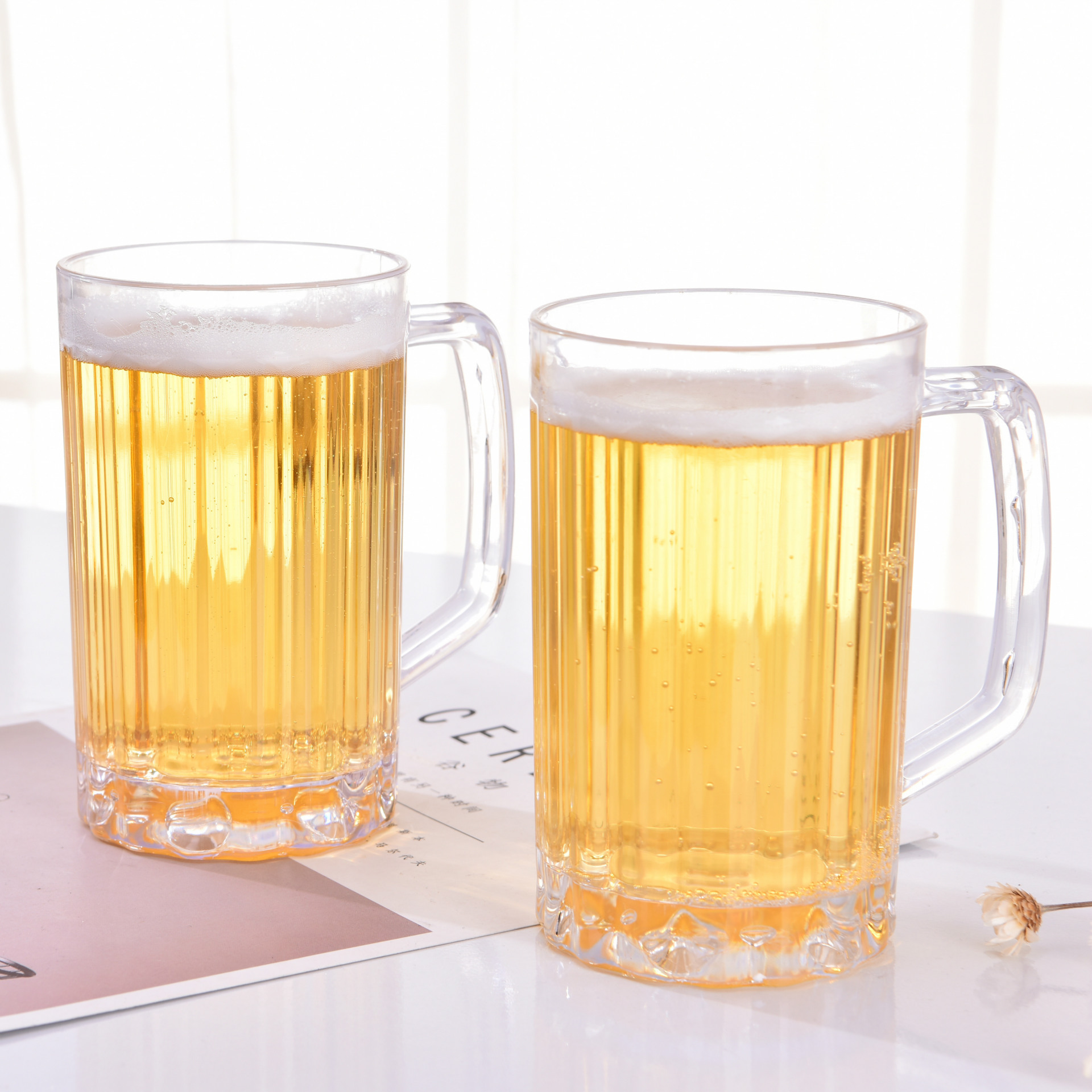 New Plastic Large Capacity Transparent PS Beer Steins Thickened Draft Beer Cup with Handle Beverage Juice Water Cup Factory Goods