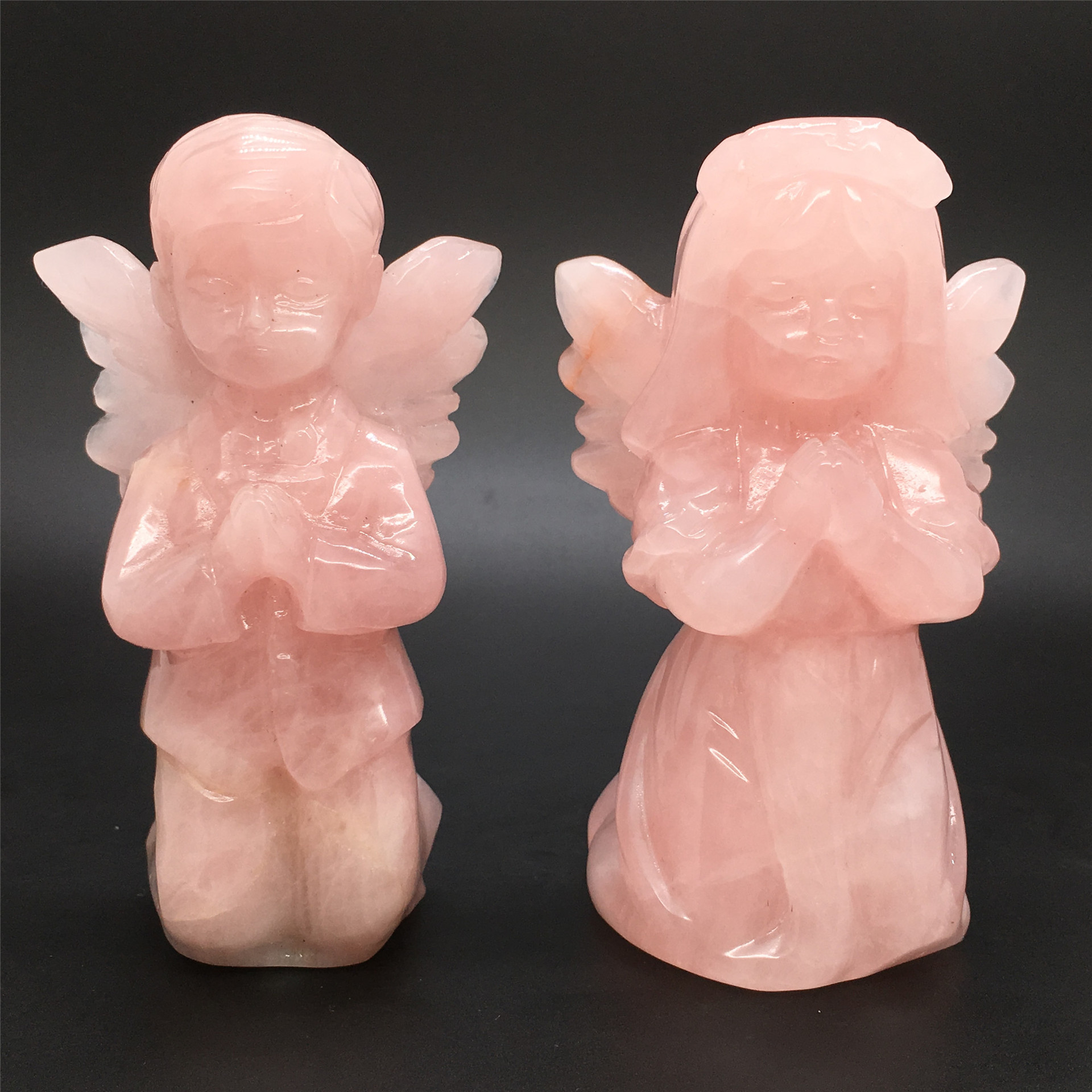 厂家直销天然水晶雕刻粉晶女孩男孩天使小雕像水晶工艺品礼物装饰
