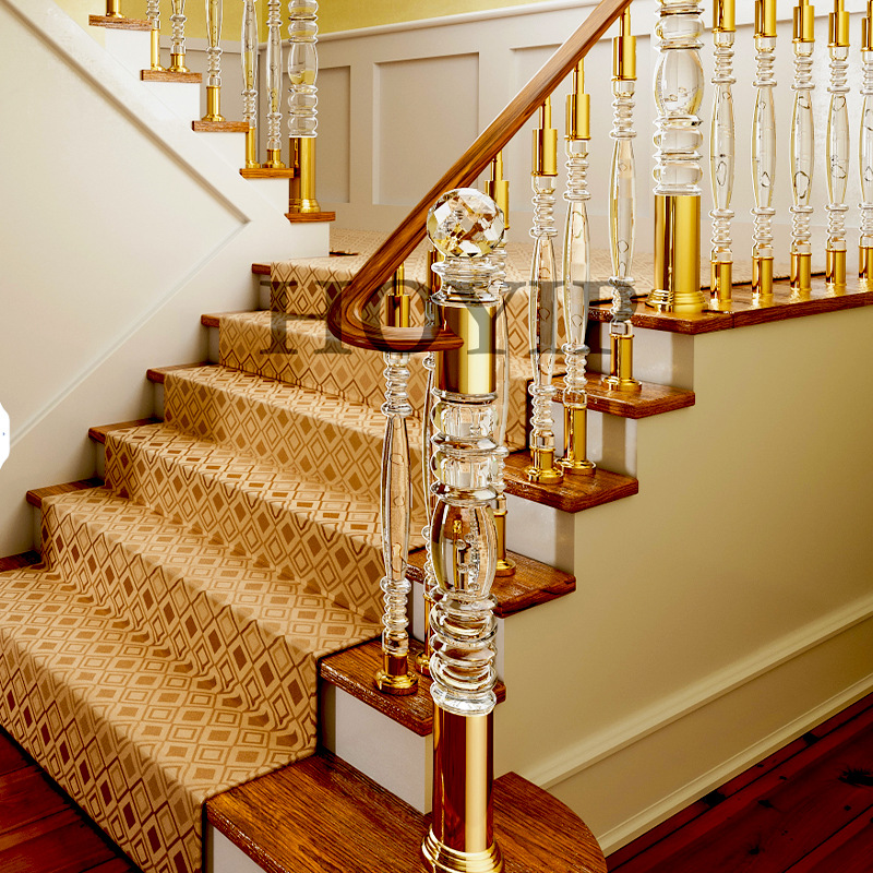 亚克力楼梯不锈钢扶手立柱室内简约奢华透明水晶玻璃护栏栏杆柱