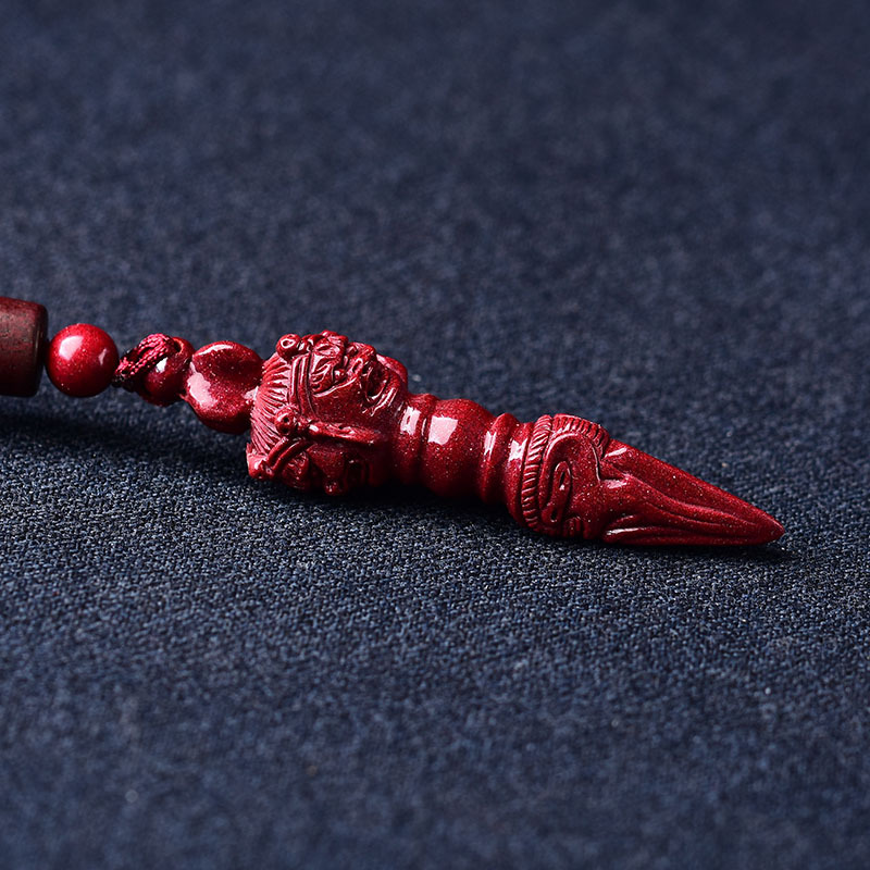 原矿紫金砂金刚杵吊坠 朱砂双面雕刻降魔杵男款钥匙扣挂坠