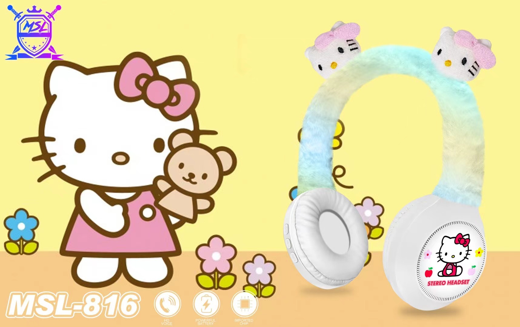 Cross-Border New MSL-816 Creative Cartoon Kt Cat Plush Headset Children Student Wireless Bluetooth Headset