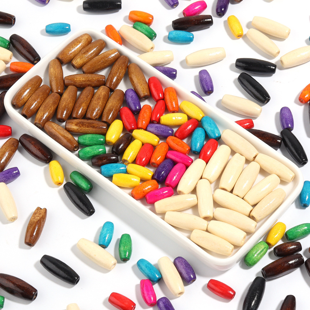 彩色枫木棒球形木珠diy挂件手提包饰品配件椭圆形木珠散珠批发