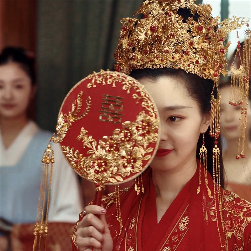 Archaistic Circular Fan Chinese Wedding Fan Bridal Xiuhe Dress Wedding Fan Diy Brother-in-Law Song Yi Wedding Fan Same Style Finished Product