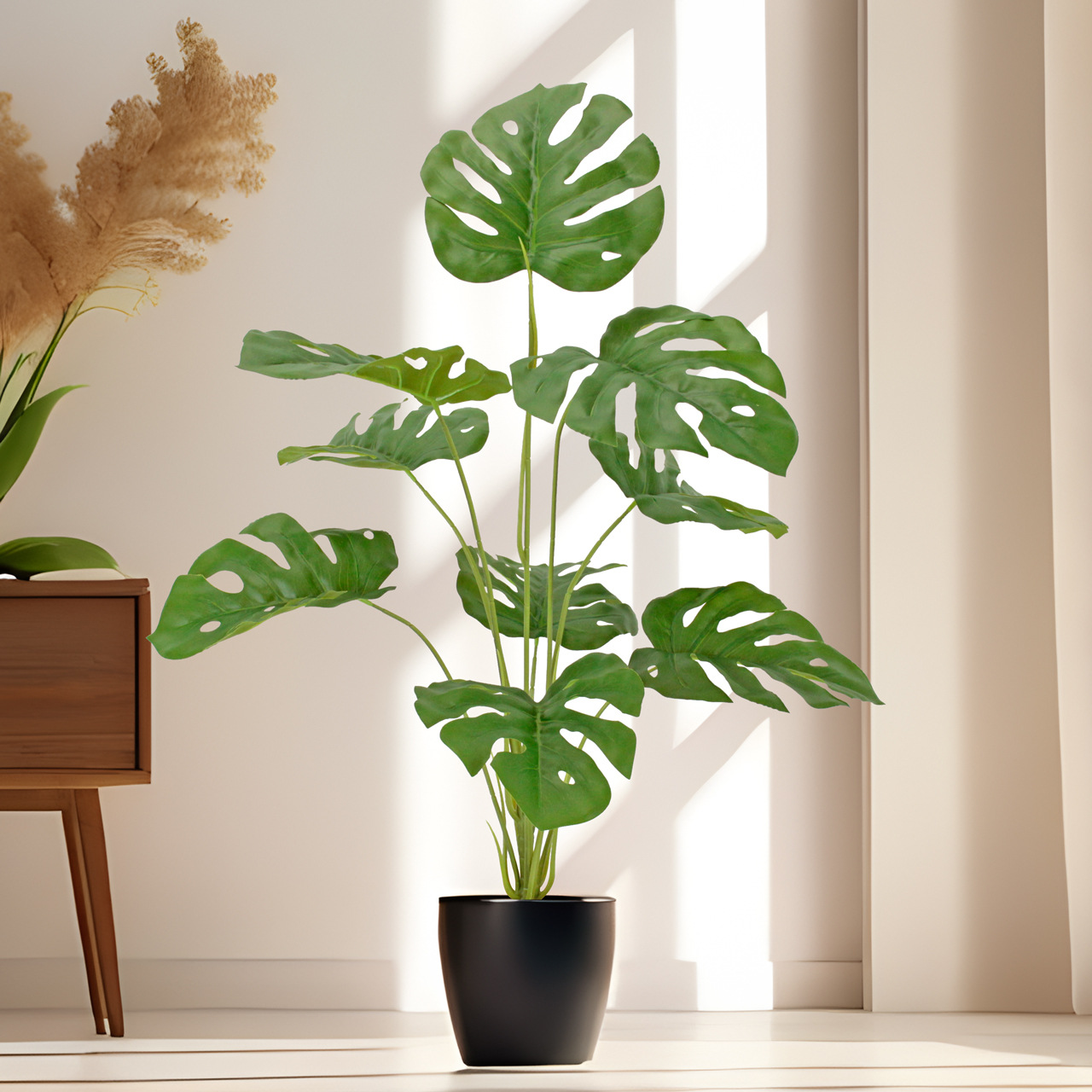 仿真绿植9头大龟背pvc软胶注塑绿叶园林造景阳台装饰摆件人造植物