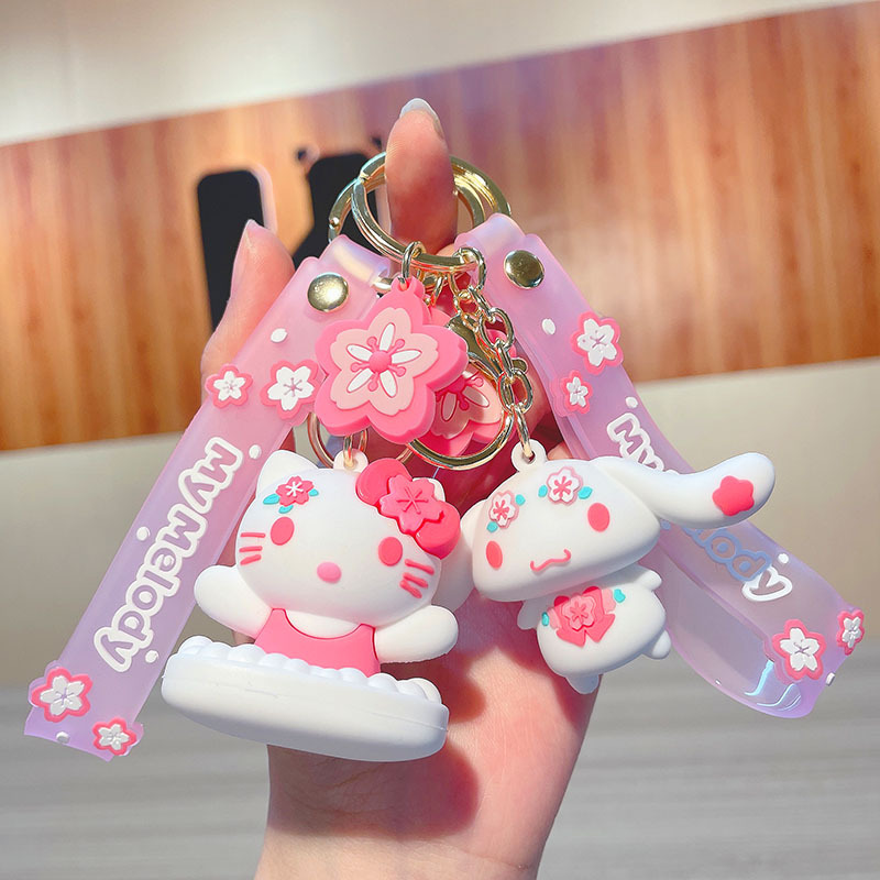 Cute Sakura-Shaped Sanrio Keychain Cartoon My Melody Clow M PVC Doll Bag Package Pendant Gift Wholesale