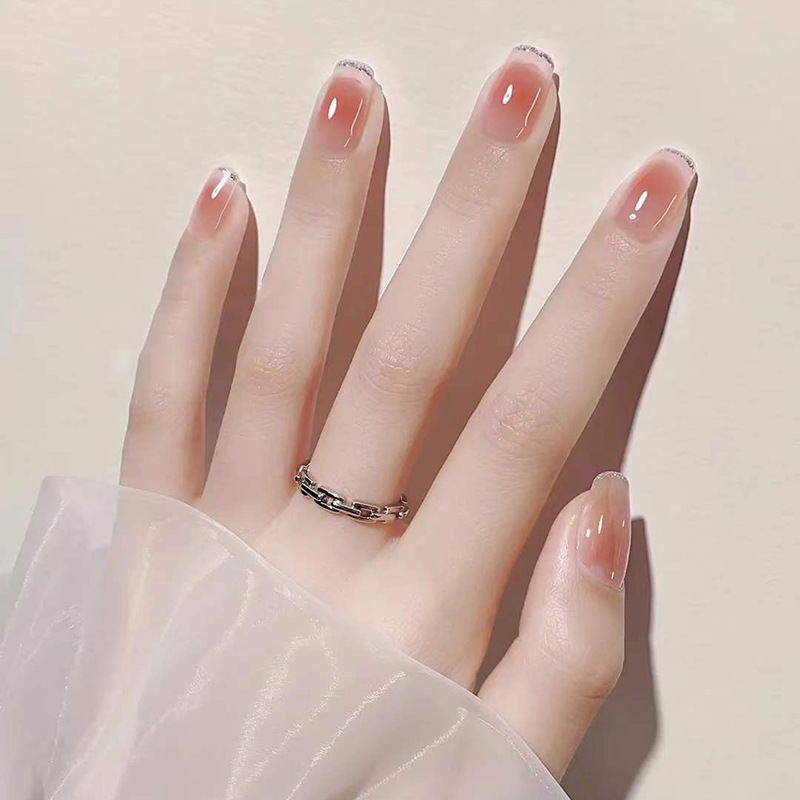 中长款法式纯欲风粉嫩冰透腮红美甲穿戴甲可拆卸假指甲成品贴片