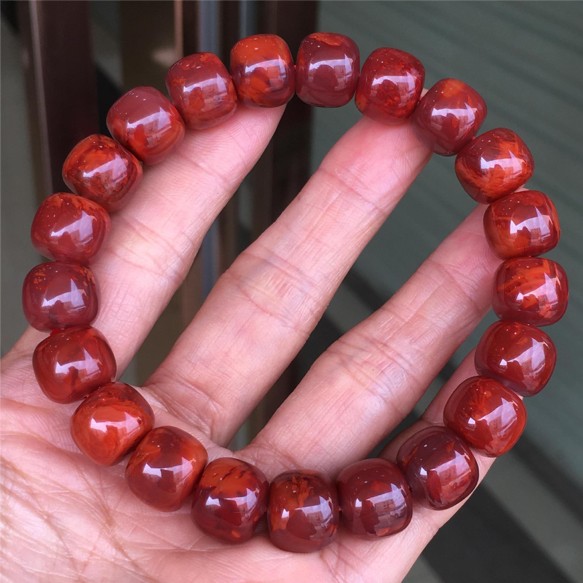 精品瓦西南红牛血红飘火焰纹老形手串颜色漂亮无杂裂单圈手链批发