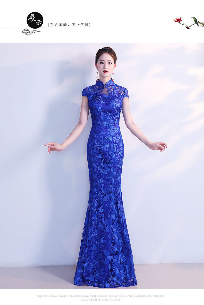 鱼尾旗袍2020秋冬长款年轻款改良中国风少雅新式演出走秀礼服