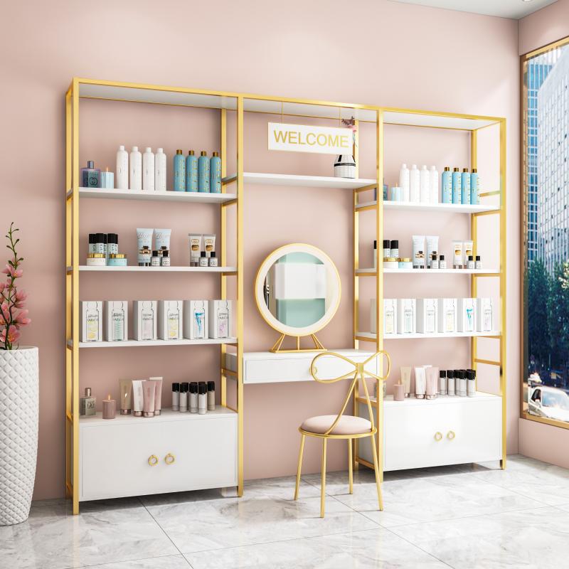 美容院化妆品展示柜轻奢美妆店铺柜台带镜子护肤品产品柜网红货架
