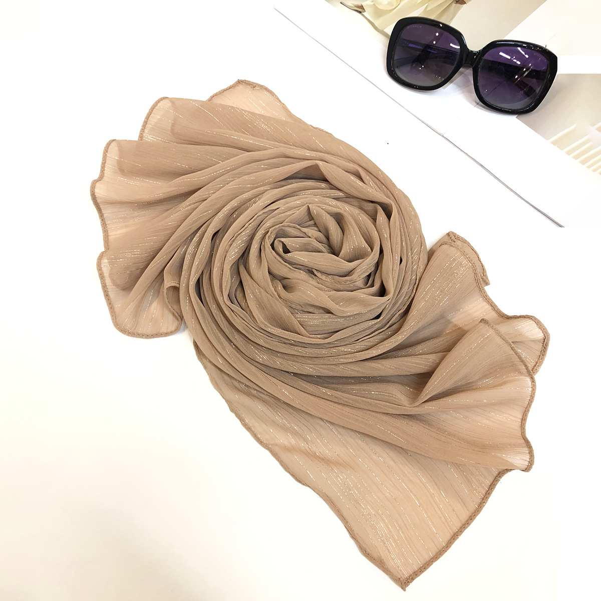 New Exclusive for Cross-Border Fashion Wild Classic Gold Silk Craft Scarf Shawl Factory Wholesale