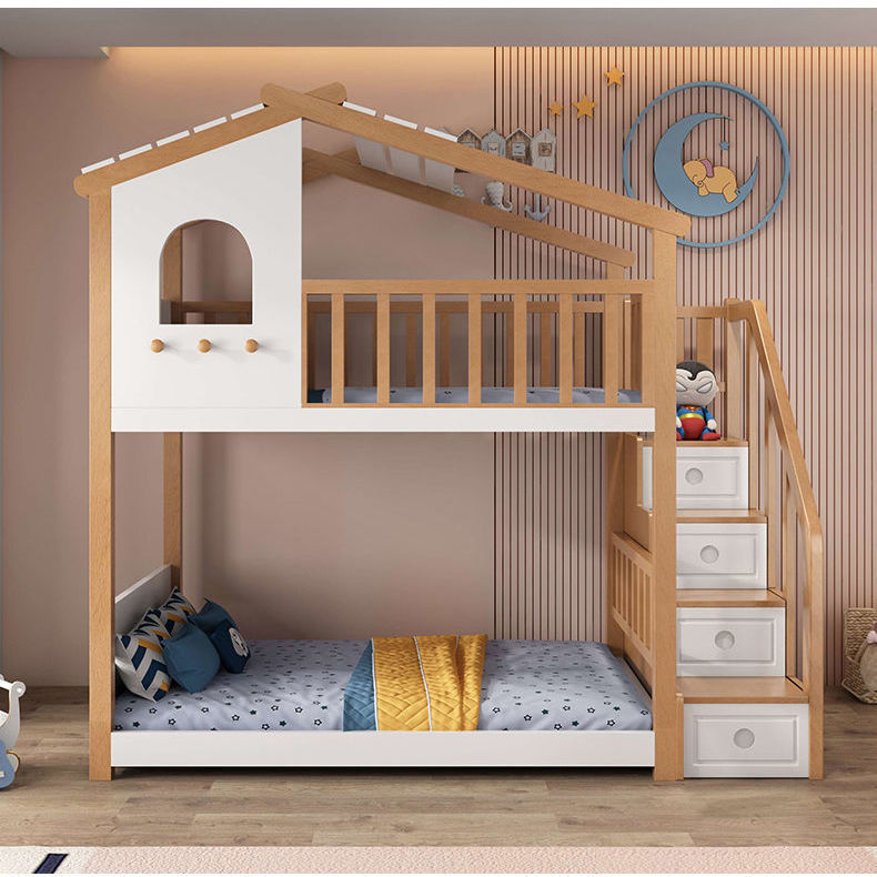 森林木屋儿童床榉木高低床实木子母树屋亲子房体验可爱梦幻滑梯