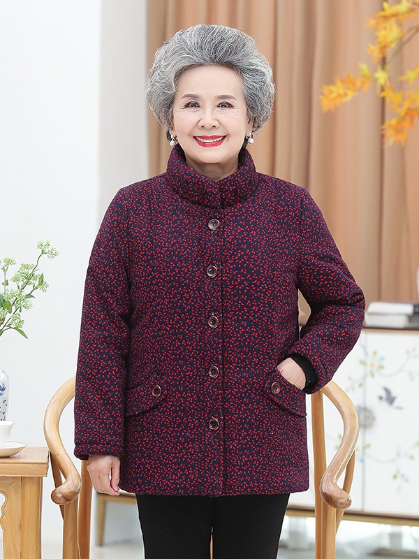 秋冬季老太太衣服立领保暖棉衣加绒加厚碎花棉服老年人棉袄子大码