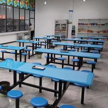 学校学生食堂餐桌椅组合4人6人8人员工厂连体不锈钢餐桌快餐桌椅