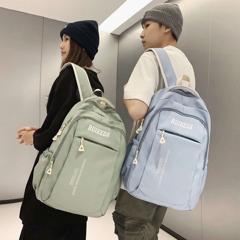 Korean Style Leisure Trendy Fashion Backpack Wholesale New Large Capacity Solid Color Letter Backpack Middle School and College Schoolbag