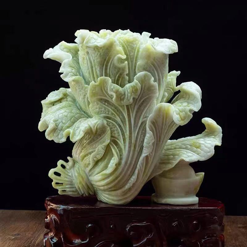 新款玉白菜家居摆件玉石工艺品岫玉雕刻白菜客厅酒柜玉石摆件饰品