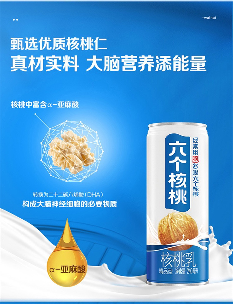 养元六个核桃240ml*20罐精品精研型核桃乳植物蛋白牛奶饮料整箱