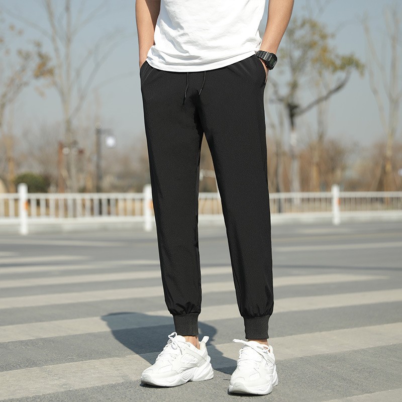 Casual Pants Men's Summer Elastic Ankle-Tied Sports Pants Ice Silk Thin Quick-Drying Track Pants Trendy Versatile Air Conditioning Pants