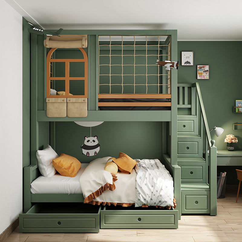 可实木儿童床上下铺高护栏女孩高低子母床双层床上下床小户型