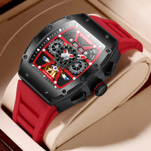 watch 瑞士新款全自动镂空机械表方形 外贸橡胶时尚防水男士手表