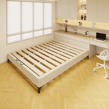 小户型榻榻米无床头排骨架床全实木科技布面料框架简约现代