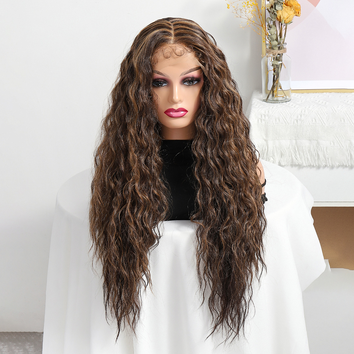 New European and American African Chemical Fiber High-Temperature Fiber Instant Noodle Curls Long Dyed Wig Headgear Newlookwig Head