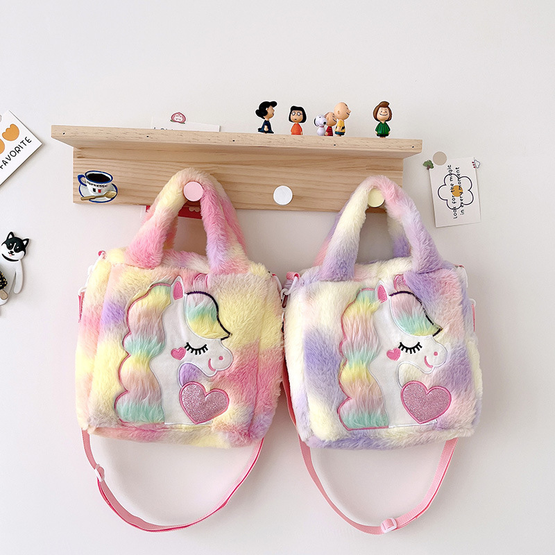 Partysu Women Bag 2022 New Rainbow Unicorn Plush Toy Shoulder Crossbody Bag Large Capacity Snack Pack