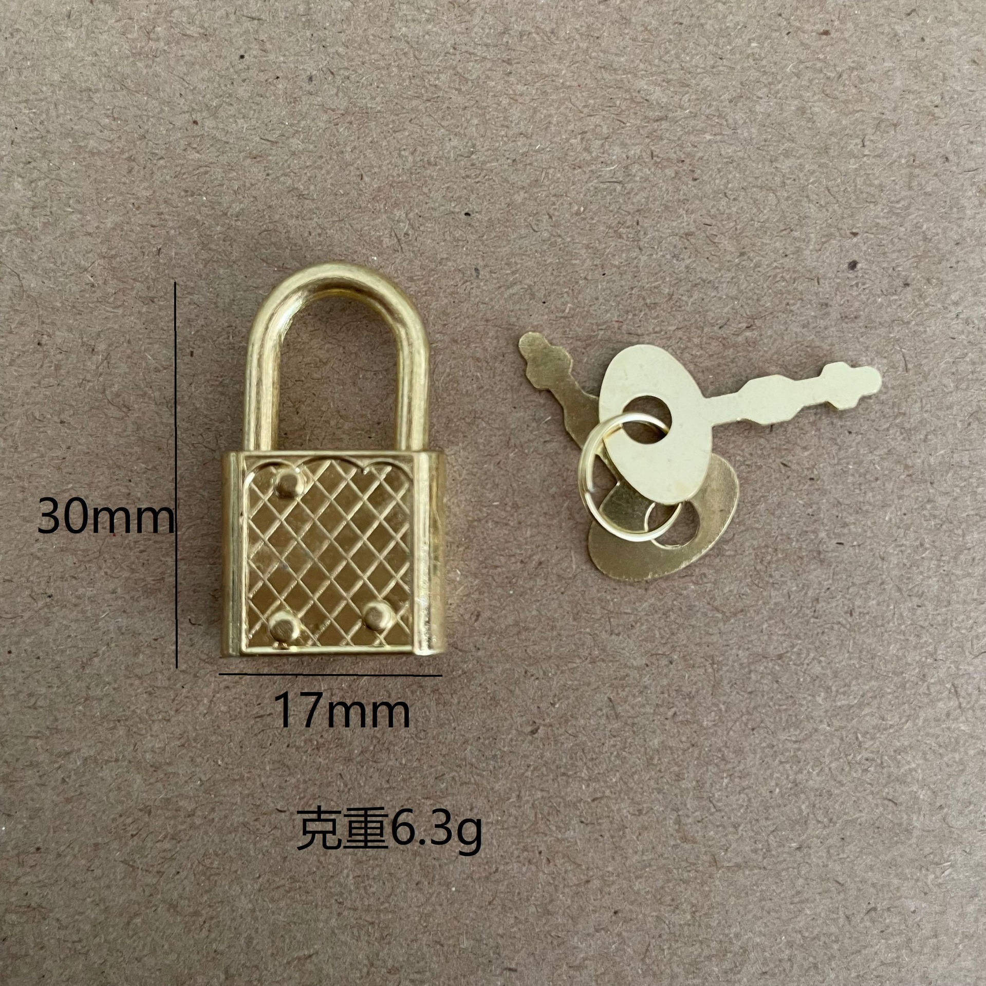 30x17锌合金黄色挂锁首饰盒箱扣小锁简易装饰配钥匙 迷你小挂锁黄