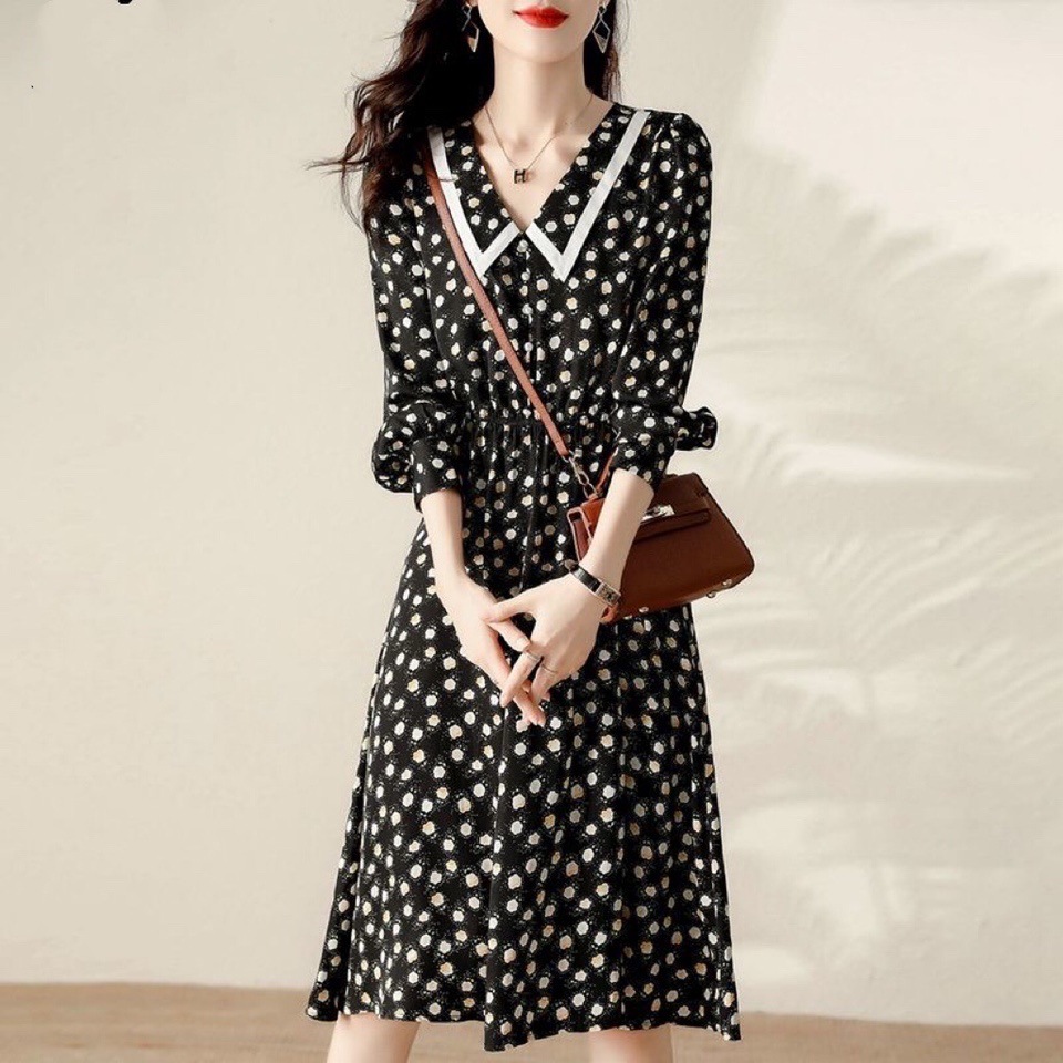 清仓捡漏一线品牌专柜商场撤回剪标女装v领印花收腰显瘦连衣裙女