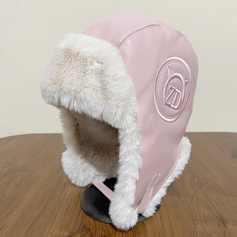 PU Leather Ushanka Women's Autumn and Winter Thickened Warm Riding Plush Hat Outdoor Skiing Cold-Proof Earmuffs Hat Tide
