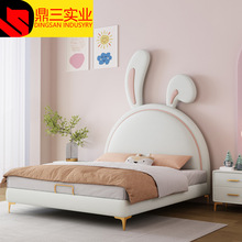 儿童床兔子卡通单人小户型1.2m现代简约实木带储物女孩粉色公主床