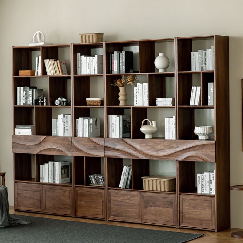 北美黑胡桃书柜全实木书柜组合现代简约客厅落地柜多层书架置物架