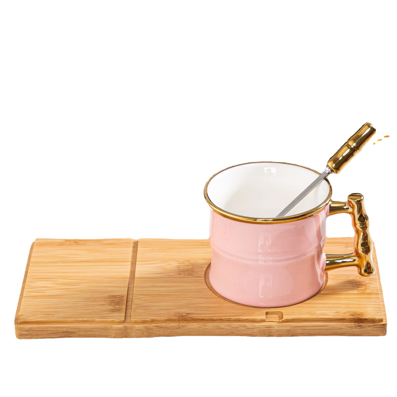 Nordic Simple Coffee Set Set Bamboo Joint Gold Painting Craft Ceramic Cup Dish Office Home Gifts Mug