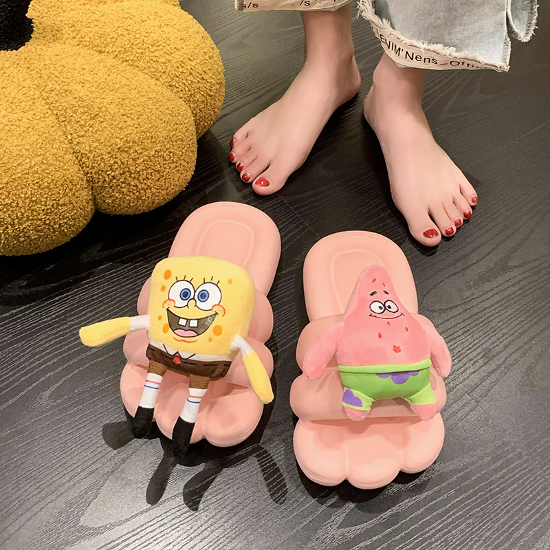 拖鞋女夏外穿2024新款海绵宝宝可爱大脚丫平底网红凉拖软底一字拖
