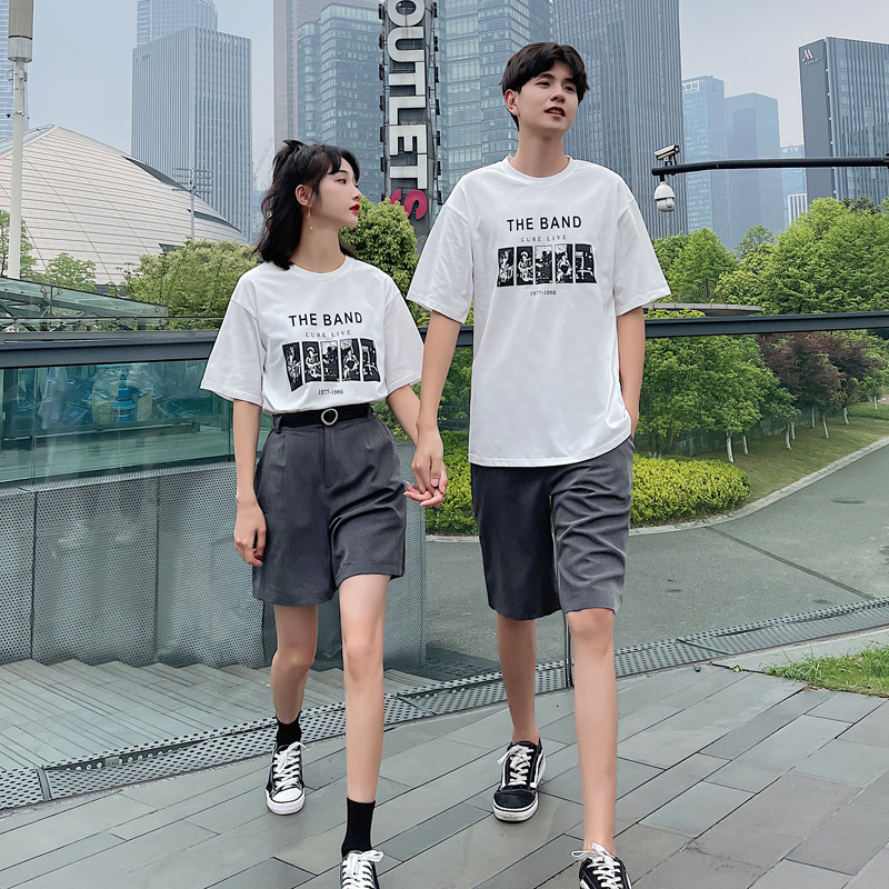 Trendy Couple Wear Summer Wear Suit Same Color Fabric Short Sleeve T-shirt Ins Super Hot Your T-shirt and My Dress