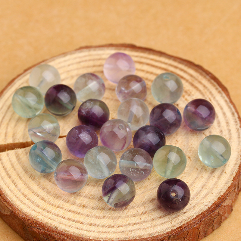 天然萤石散珠子彩萤石散珠绿紫萤石圆珠半成品diy串珠配件按包批