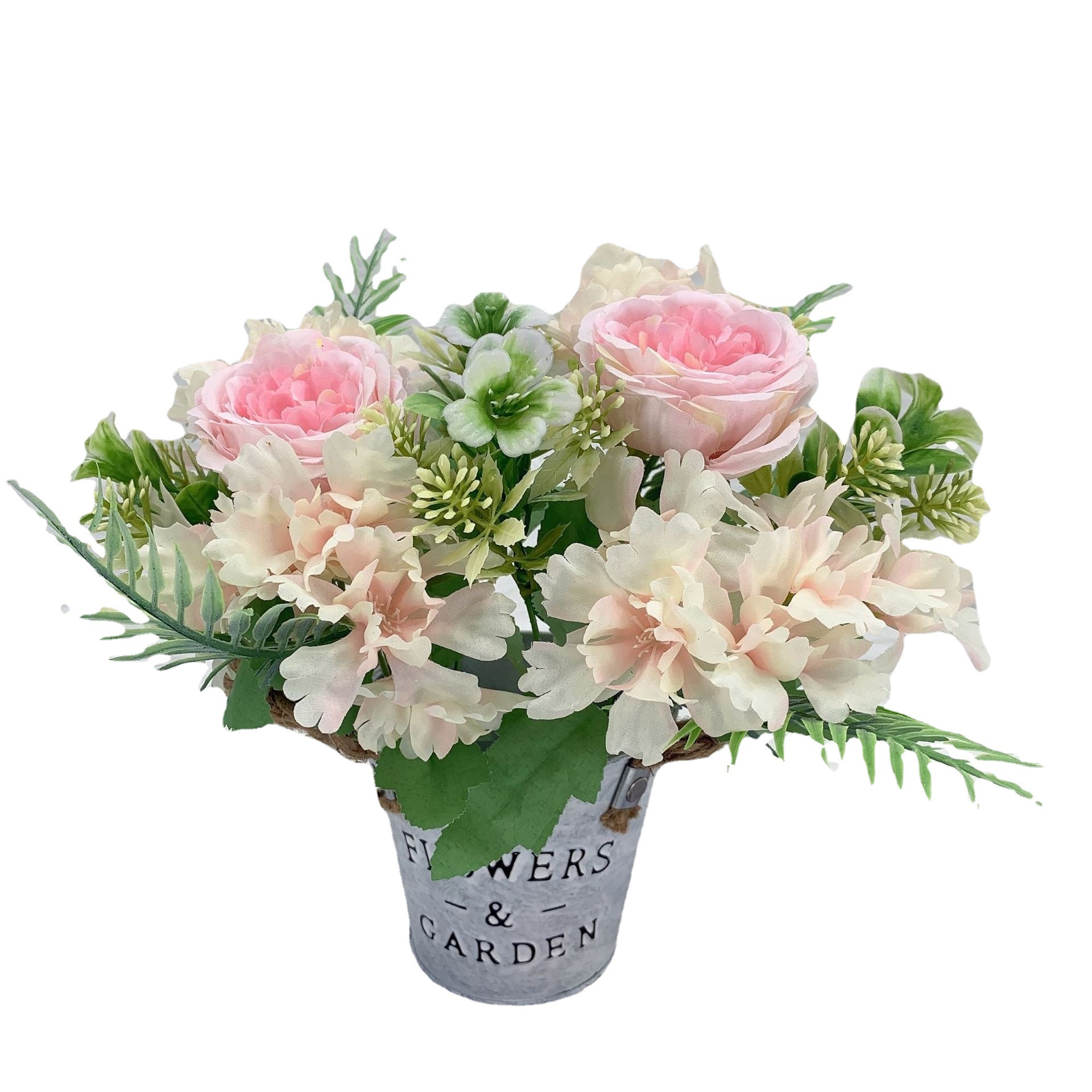 仿真花5头牡丹绣球玫瑰花束牡丹花组合小把玫瑰假花婚庆家居摆件