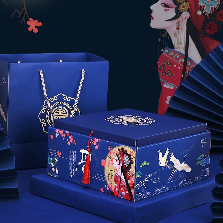 新款月饼包装盒中秋国潮双层礼品盒8粒手提空盒子印logo