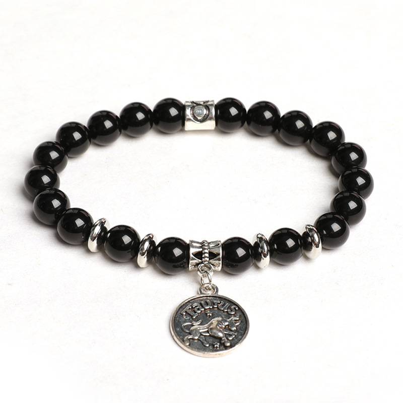 Natural Obsidian Twelve Constellation Planet Beads Bracelet Tag Style Bracelet Couple Pliable Temperament Bracelet