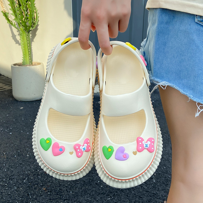 Women's Non-Slip Drooping Shoes New Coros Shoes Diy Ornament Summer Slippers Thick Light Soft Two-Way Sandals