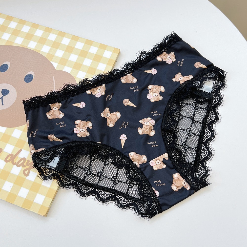柔茶心语小熊蕾丝日系甜美可爱女士三角裤中腰透气少女内裤冰丝控