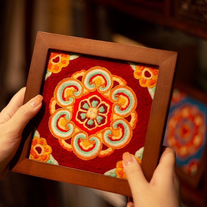 99n羊毛毡戳戳乐diy材料包敦煌藻井相框画装饰手作新年花礼物