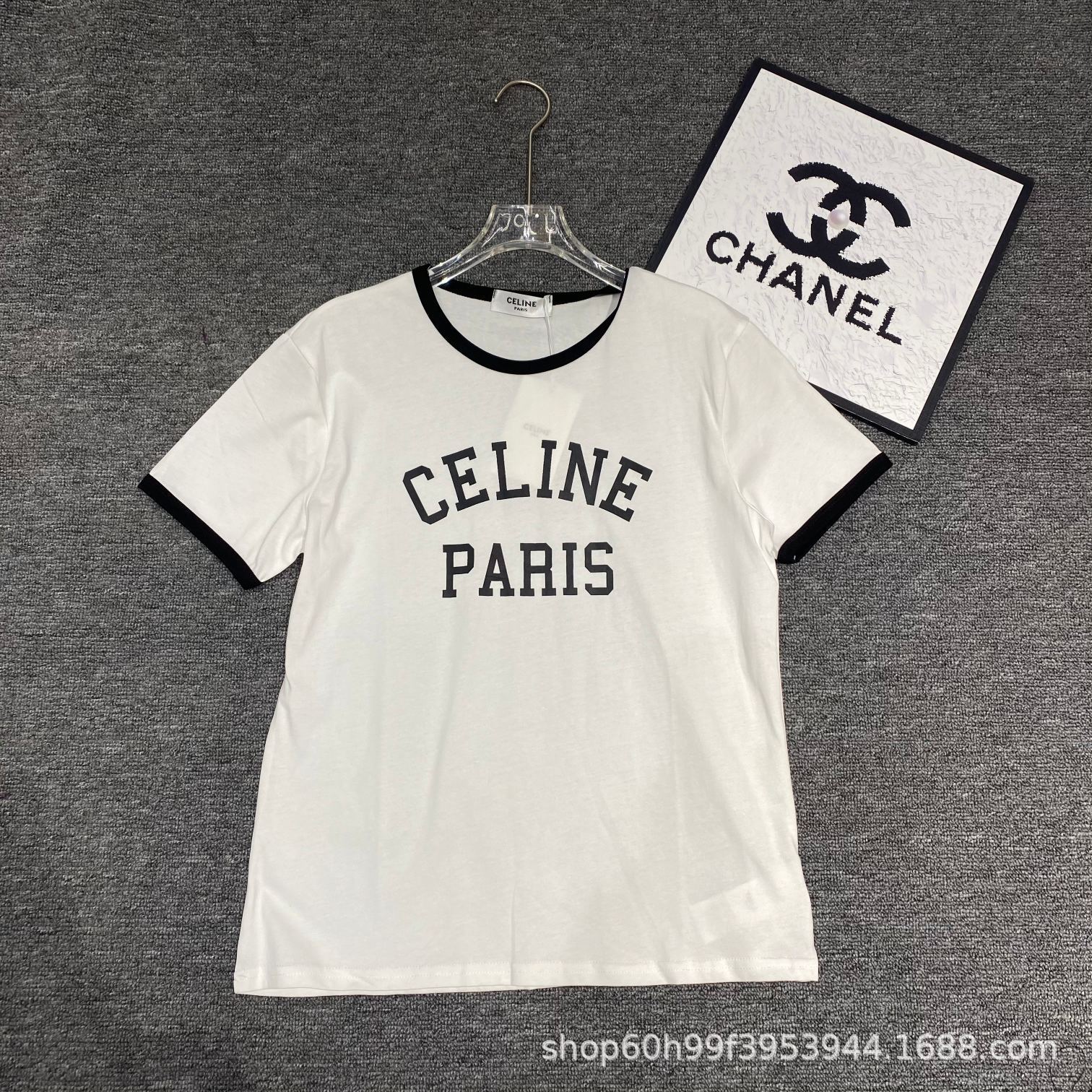 24夏季新款 简约百搭 字母印花撞黑色边短袖t恤 宽松版男女同款