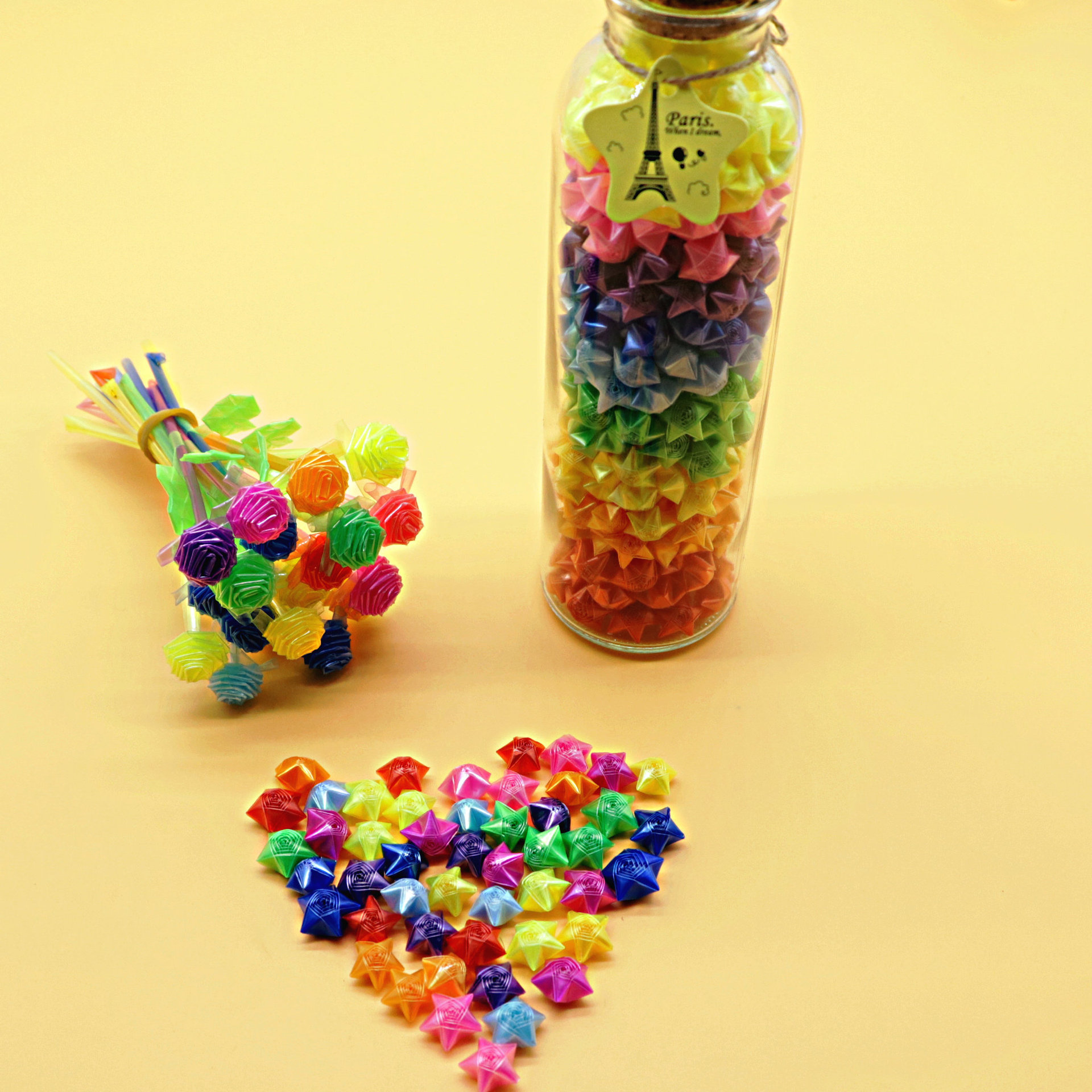 双色折星星管多色星星管塑料手工编折星星的吸管叠星星的管子材料