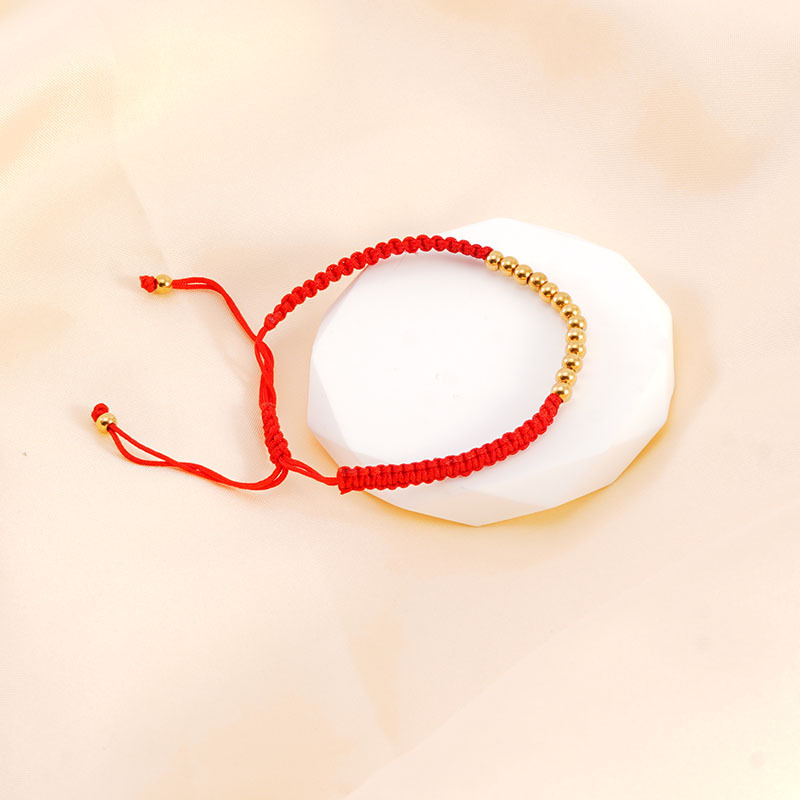 网红本命年朱砂红绳简约金色转运珠手链男女情侣款编织手编绳批发