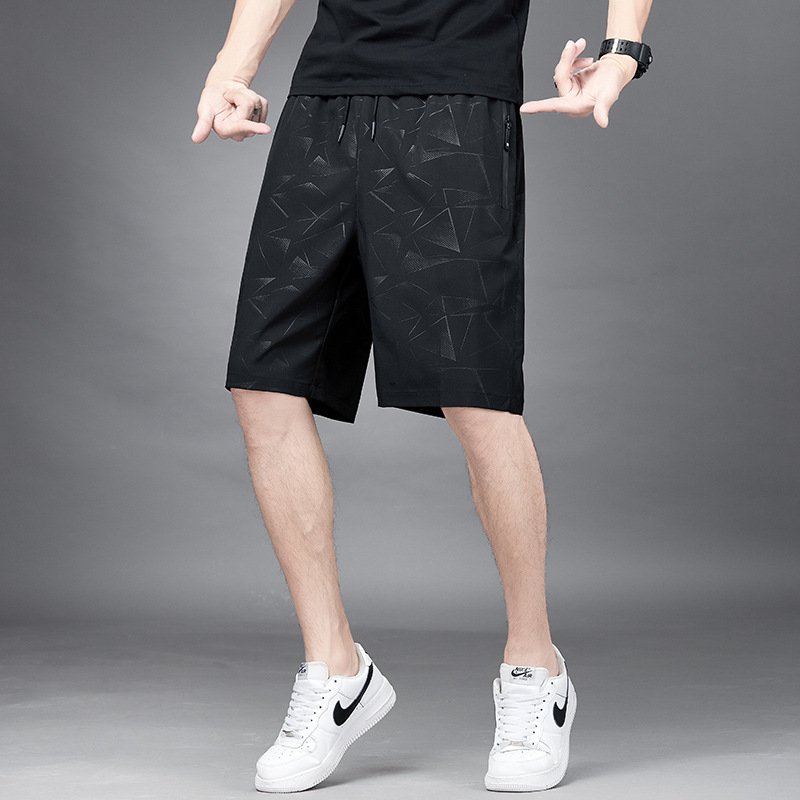 Summer Ice Silk Shorts Men's Large Size Loose Casual Pants Sports Quick-Drying Middle Pants Thin Men's Pants Versatile Cropped Pants